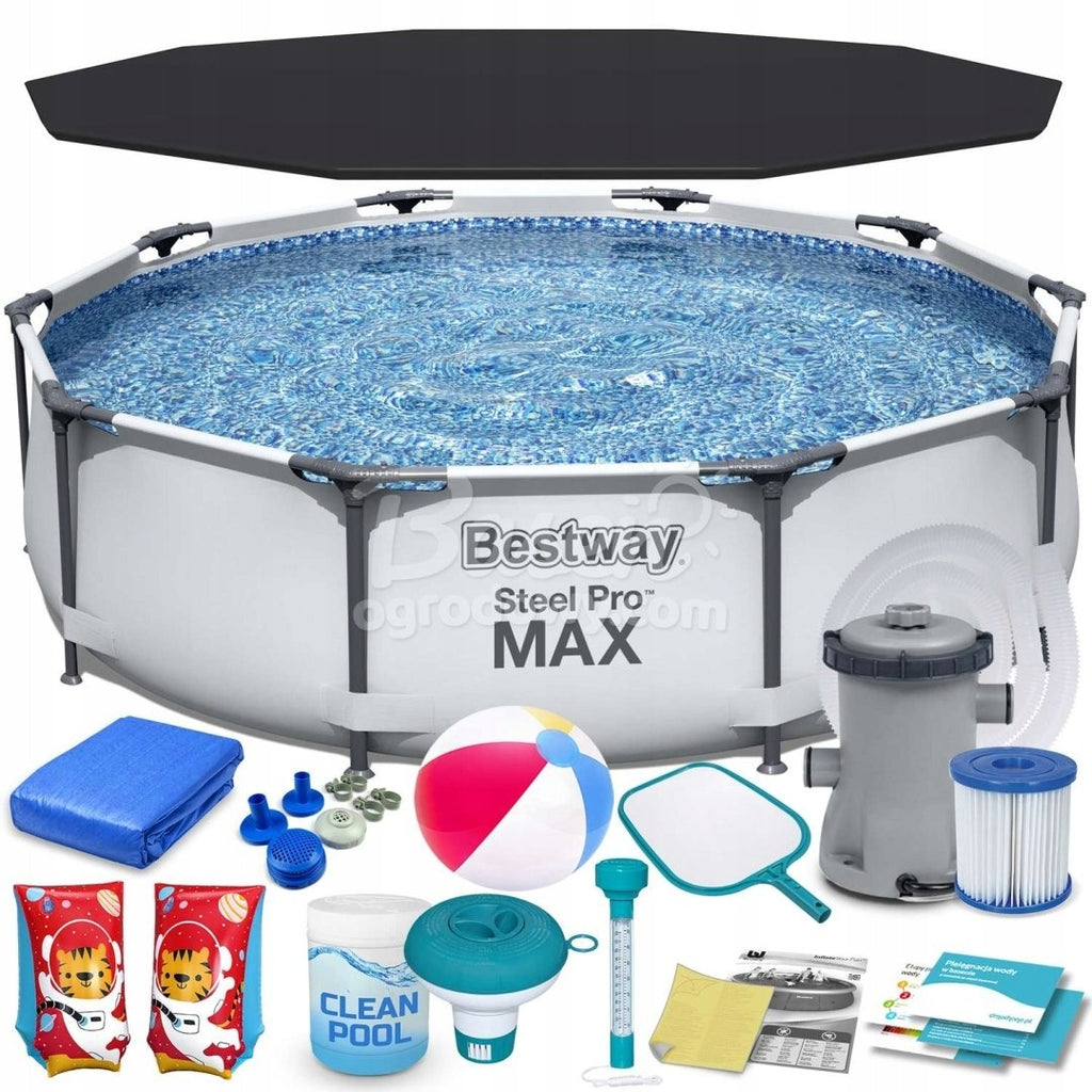 BASEN STELAŻOWY OGRODOWY OKRĄGŁY RODZINNY 366x122cm BESTWAY ZESTAW 11w1
