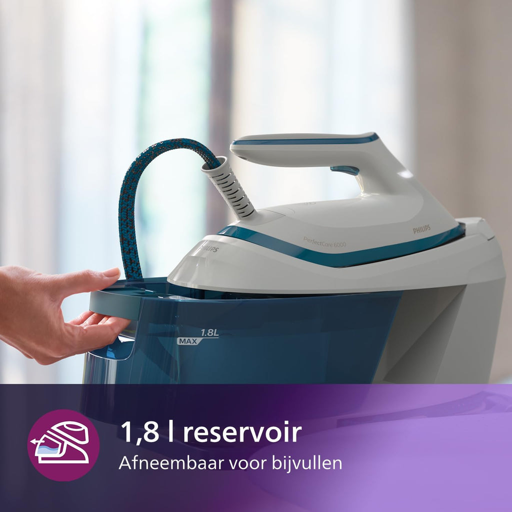 Philips PerfectCare 6000 Series Generator Pary, Silny wyrzut Pary, Gwarancja braku przypaleń, Kompaktowy Design, 1,8L Odłączany Zbiornik na Wodę, Stopa SteamGlide Advanced (PSG6064/80)